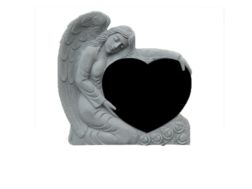Large Angel Holding Heart 3-0x0-8x3-0 AP Jet Black Fully Carved Angel w/ Roses DNR