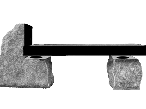 Cremation Boulder Bench 4-0x1-2x0-4 Jet Black (1) Leg 1-0x0-10x1-2 BRP; (1) Leg 2-0x0-10x2-6 BRP (1) 6"x10" Core Hole/Leg; Seat AP