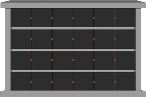 COL107CGJB48.png 48 Niche 2 Side Columbarium 6-7x2-7x4-11 China Grey/Jet Black Horizontal-China Grey/Jet Black Doors; 2 Sided, 6x4 Niches CFS-L-029-1 ; Includes Rosettes, Key & 4 Extra Niche Doors - Image 1