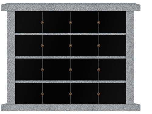 * 16 Niche Columbarium 4-11x1-5.5x4-11 China Grey/Jet Black China Grey Walls/Jet Black Doors; 1 Sided, 4x4 Niches Includes Rosettes & Key CFS-L-064