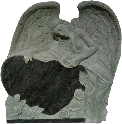 Angel Draped Over Heart 3-6x0-8x3-6 AP Bahama Blue Fully Carved Angels w/ Roses