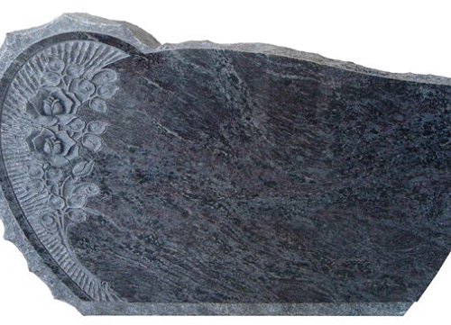 Design 16002 4-0x0-6x2-4 P2 Bahama Blue serp w/scalloped edge, shell rock, starburst, carved roses back flat polished