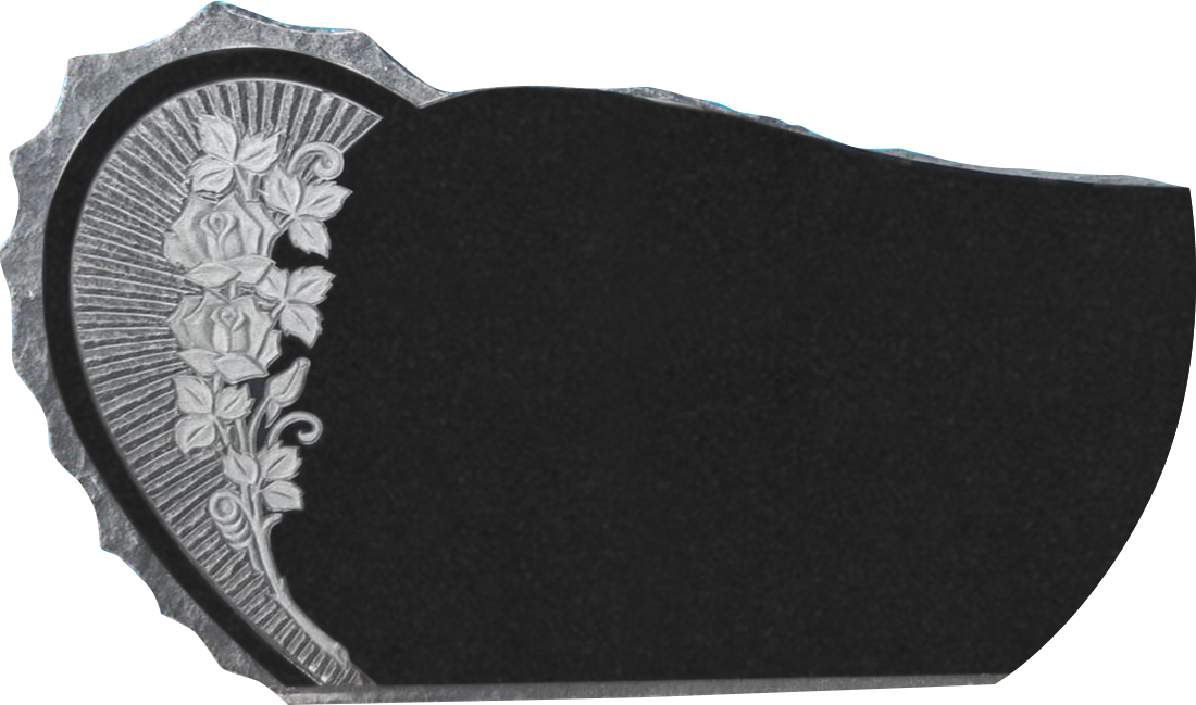 DES16002JB.png Design 16002 4-0x0-6x2-4 P2 Jet Black serp w/scalloped edge, shell rock, starburst, carved roses back flat polished - Image 1