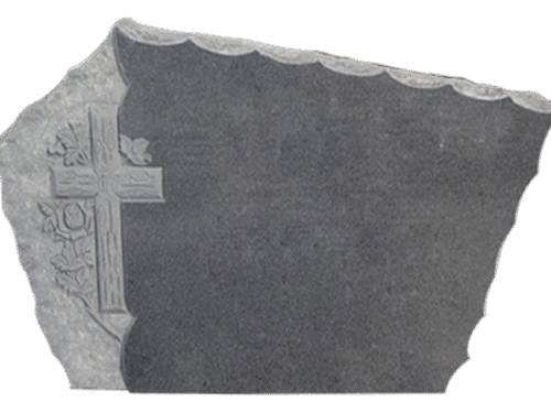 Design 62009 4-0x0-6x2-4 P2/BRP Dark Cloud Grey Scalloped Edges, Rock Pitching Next to Cross & Flowers Back Flat Polished