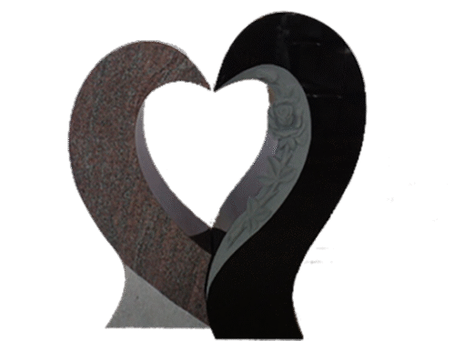 Half Heart 2-2x0-6x2-6 Custom Finish Jet Black/Paradiso Opposite of Stock Design! Left 13x6x27 AP w/ Honed Paradiso Right 13.5x8x30 AP w/ Sawn Panel & Roses Jet Black
