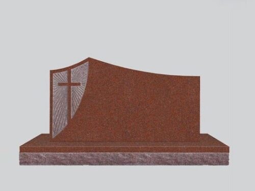 Starburst Cross Design 4-0x0-6x2-4 Custom Finish India Red Carve Starburst Design on front w/polished Cross, rest polis back -flat, polished